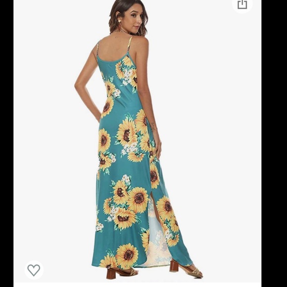 Teal sunflower print maxi dress - Picture 4 of 7